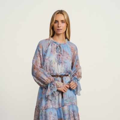 Vestido midi floral com cinto SMF