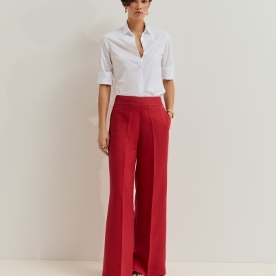 Calças wide leg em linho Lion of Porches