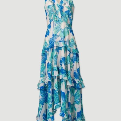 Vestido estampado com aplicação de folhos Ferrache