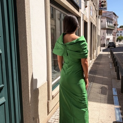 Vestido longo tafetan Moncho Heredia