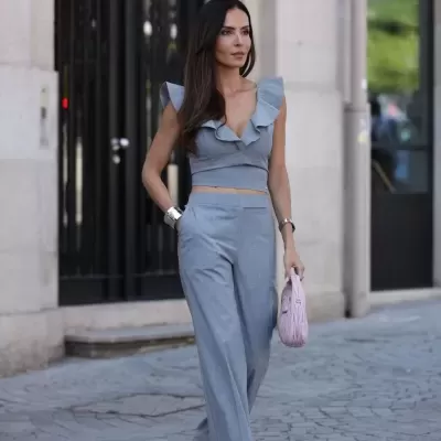 Calça comprida tecido às riscas Scripta