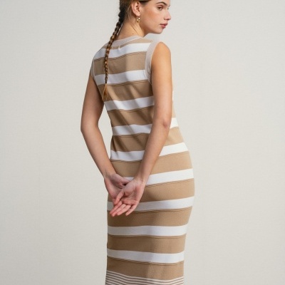 Vestido comprido as riscas asimétrico sem mangas SMF