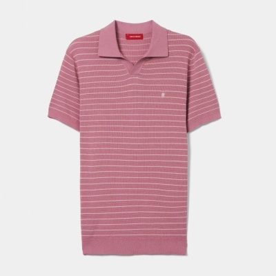 Polo às riscas em malha de algodão
