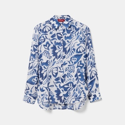 Camisa em rami com estampado de folhas Lion of Porches