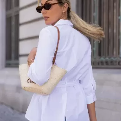 Blusa Em Popelina Com Cinto Estilo Laço Scripta