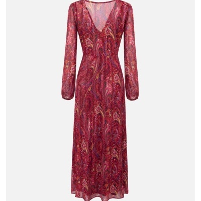 Vestido comprido estampado com decote V Scripta