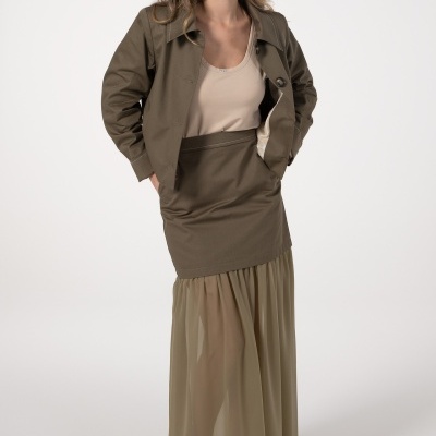 Saia midi com combinação de tecidos Ana Sousa