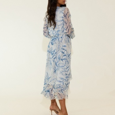 Vestido midi estampado com fio metalizado Scripta