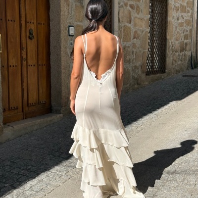 Vestido 2 em 1 comprido com folhos Swallow Collection