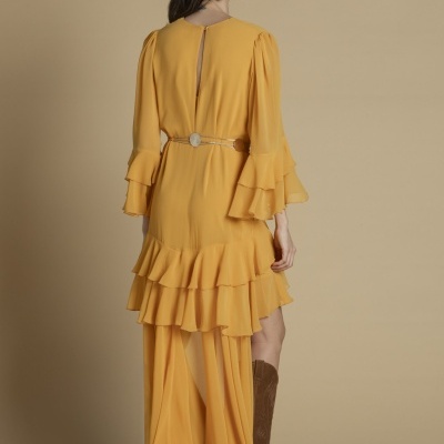 Vestido assimétrico com folhos Sahoco