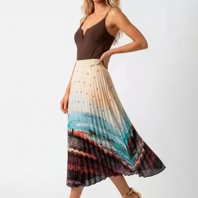 Saia Comprida Plissada com Padrão Sahoco