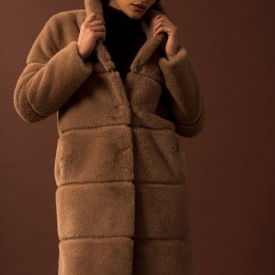 Casaco comprido de pêlo com efeito canelado largo Ferrache