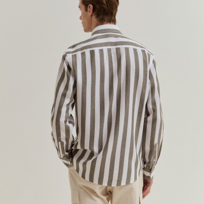 Camisa Slim fit às riscas em liocel e linho Lion of Porches