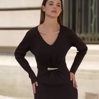 Vestido Midi com Detalhe Metálico Spaccio