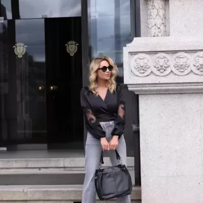 Jeans com Dobra Strass brilhantes Spaccio