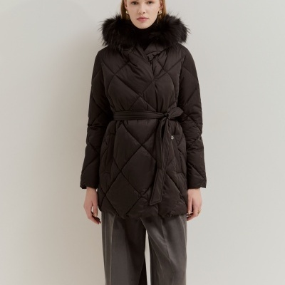 Blusão acolchoado com capuz e cinto Lion of Porches