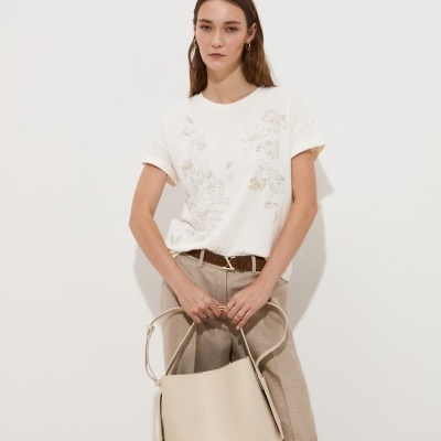 T-shirt em algodão com bordados florais Decenio