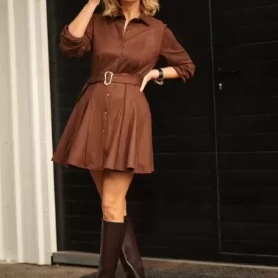 Vestido Camiseiro em Efeito Camurça Spaccio by Cristina