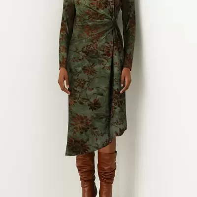 Vestido Midi em Veludo com Nó Frontal Sahoco