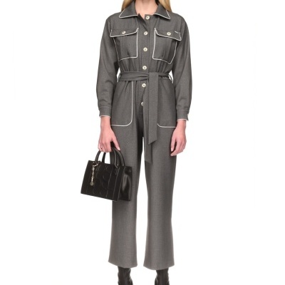 Macacão bolsos debruados em contraste Sahoco