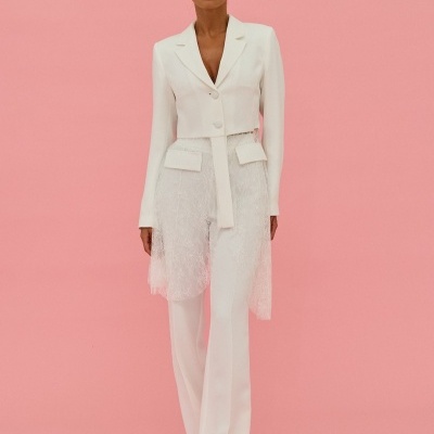 Blazer em tecido e renda Scripta