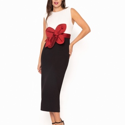 Vestido lápis bicolor flor Moncho Heredia