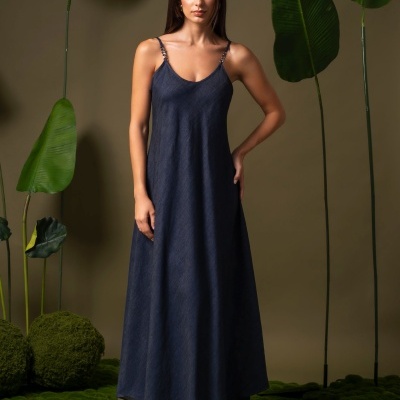 Vestido Comprido com Alças de Corrente Ferrache
