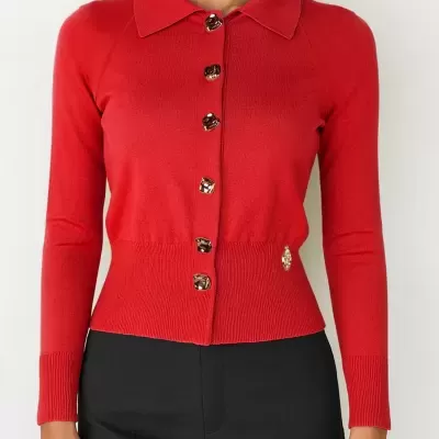 Cardigan em Malha Fina com Botões Decorativos Sahoco