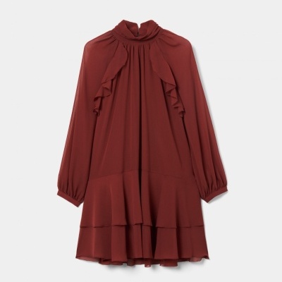 Vestido Curto Fluído com Folhos Decenio