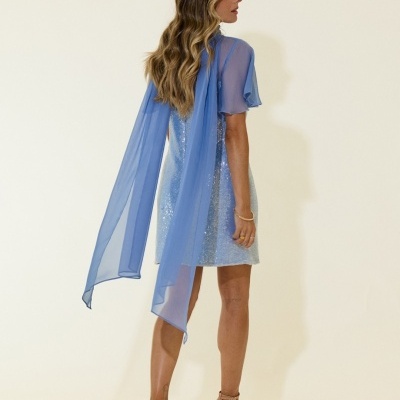 Vestido curto com lantejoulas e lenço Scripta