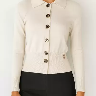 Cardigan em Malha Fina com Botões Decorativos Sahoco