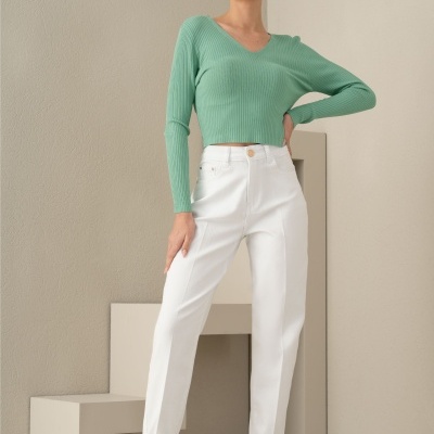 Camisola de malha canelada curta Ferrache