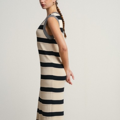 Vestido comprido as riscas asimétrico sem mangas SMF