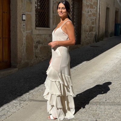 Vestido 2 em 1 comprido com folhos Swallow Collection