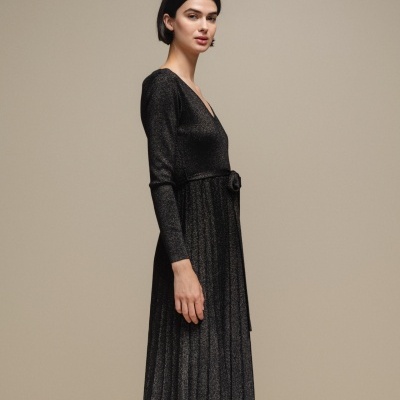 Vestido de malha em lurex com cinto SMF