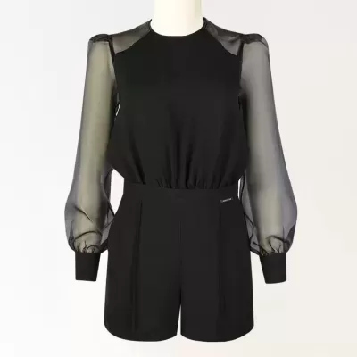 Macacão Preto com Mangas em Organza Sahoco