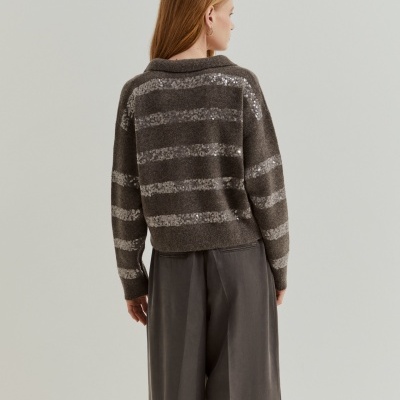 Camisola de malha às riscas em lantejoulas Lion of Porches