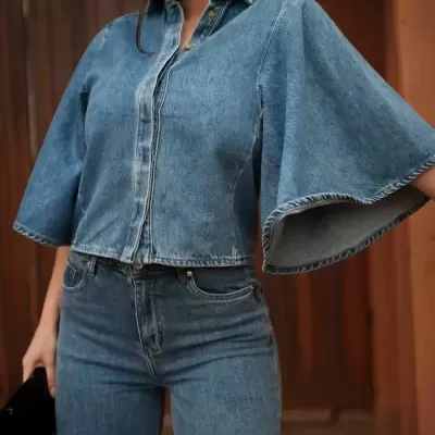 Camisa Demin com Manga Ampla Spaccio