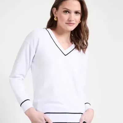 Jersey de malha com decote em V e acabamento canelado Naf Naf