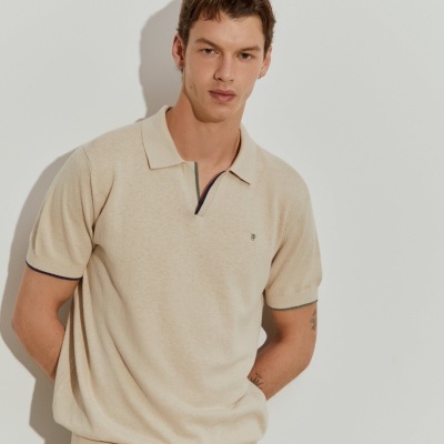 Polo manga curta em linho e algodão Lion of Porches