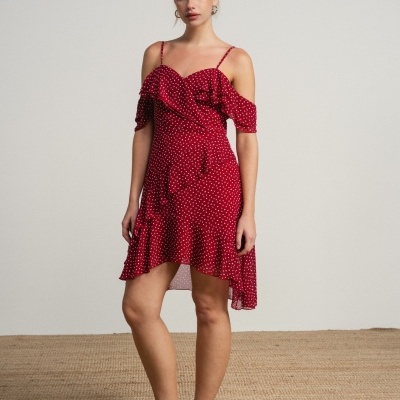 Vestido curto de corte fluido as bolinhas SMF