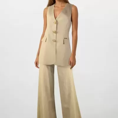 Calças de Linho com Cintura Cruzada Sahoco