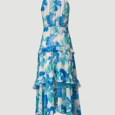 Vestido estampado com aplicação de folhos Ferrache