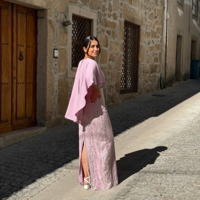 Vestido longo Bordado com capa Moncho Heredia