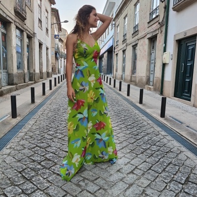 Vestido longo estampado fluído Arggido