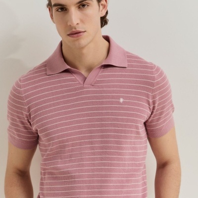 Polo às riscas em malha de algodão