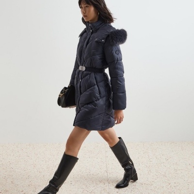 Blusão Acolchoado Comprido com Capuz removível Decenio