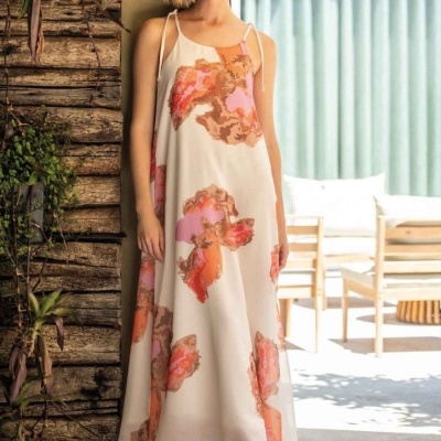 Vestido comprido estampado Scusi