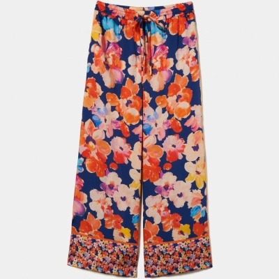Calças fluidas padrão floral Decenio