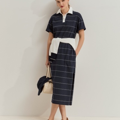 Vestido comprido às riscas com manga curta Lion of Porches